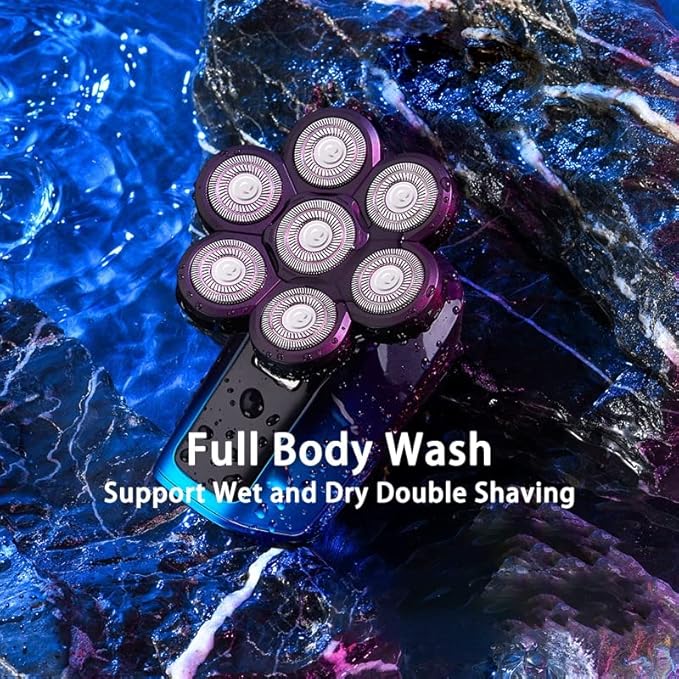 Electric Razor for Men 6 In 1 Electric Shaver Independently 7 Heads Floating Cutter Head Waterproof Digital Display Razor Multifunction USB Charging Trimmer For Men