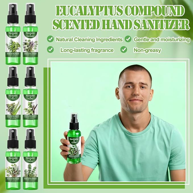 12 Pcs Greenery Eucalyptus Scented Hand Sanitizer Spray with Essential Oil Hydrating Small Hand Sanitizer Spray Travel Size 2 Fl. oz Compact Bottle for Pocket Purse Bag Handbag Desk Drawer Car