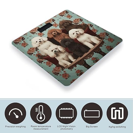Poodles Dogs Weight Scale Large Bathroom Scales Digital Weight with Bright LED Display Non Slip Automatic Weighing Scale Fashion Weighing Machine for Body