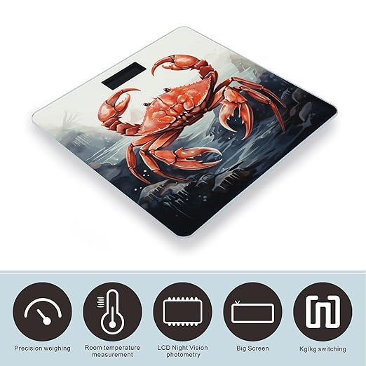 Red Crab Sea Bathroom Scale Automatic Power On/Off Body Scales LCD Backlight Display Square Digital Scale Rounded Corners Bathroom Scales for Home Bedrooms