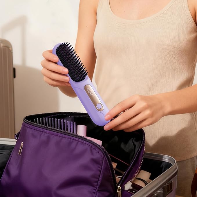 Cordless Hair Straightener – 3 Temps LED Portable Styling Tool Pink Purple 18.5x4cm ABS Cermet Build 2600mAh 220V | Travel Salon Women Girls Party Business Outdoor Curling Accessory