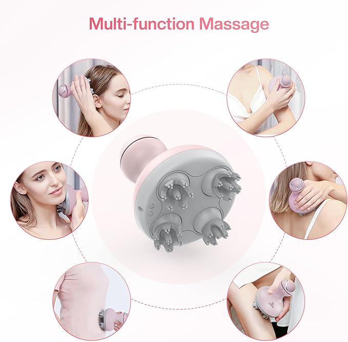 COMFIER Scalp Massager for Hair Growth Waterproof &amp Full Body Kneading 84 Massage Nodes Handheld Head Scratcher Cat Massager Pink