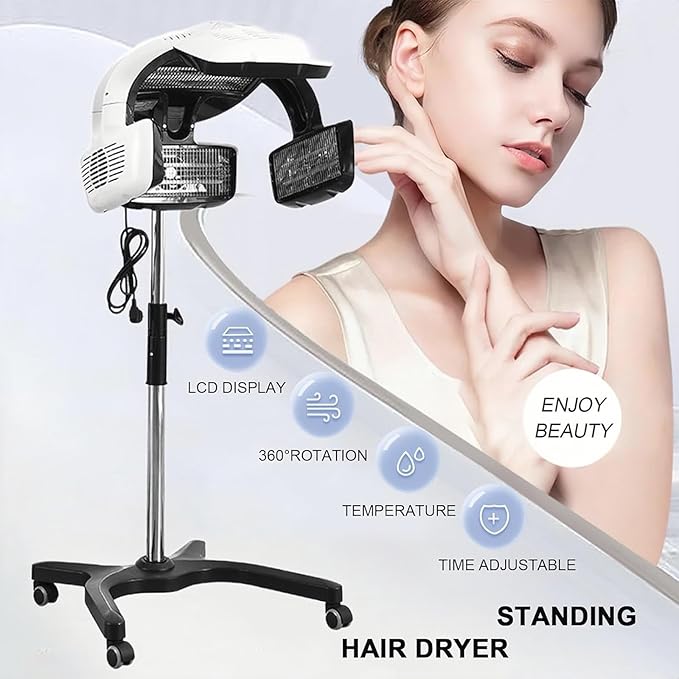 Professional Hair Dryer Rotating Hair Processor w/Wheels Salon Hairdressing Heater w/Temperature and Time LCD Screen and Intelligent Voice Prompts Hair Dryer for Salonshop Home Use 110V