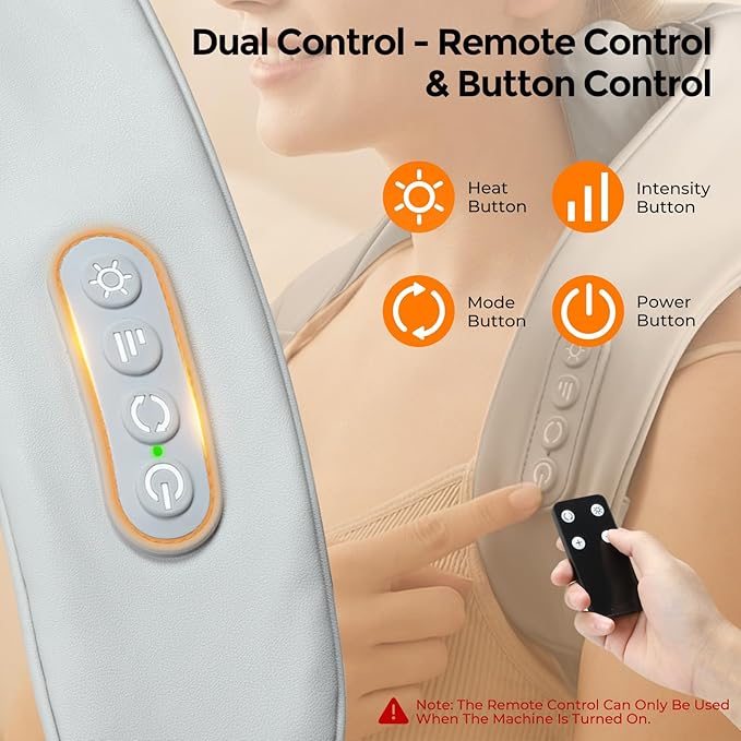Neck Massager with Heat Shiatsu Back and Neck Massager for Pain Relief Deep Tissue 6D Kneading Massager for Neck Shoulders Back and Legs Portable Shoulder Massager Dad Mom(Gray)
