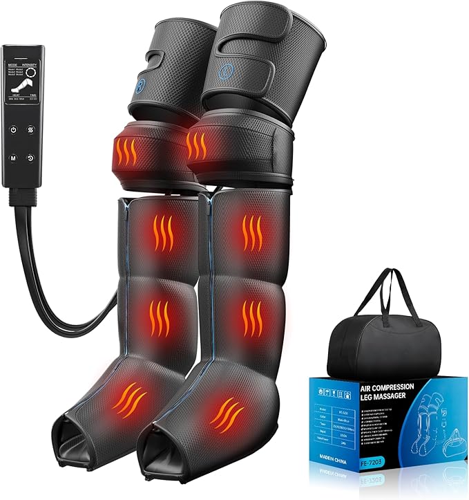 Leg Massager with Heat and Air Compression Foot and Calf Massager for Circulation and Pain Relief Sequential Compression Boots with 6 Modes 9 Intensity 3 Heat - Gifts for Mom Dad Woman