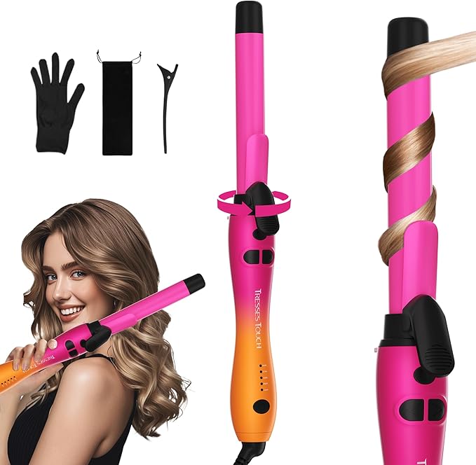 Extra-Long Barrel Rotating Curling Iron with Short Clamp Automatic Curling Iron 1 Inch Creates Loose Curls – for Medium and Long Hair High Heat 410°F Instant Heat up Double Ceramic Dual Voltage
