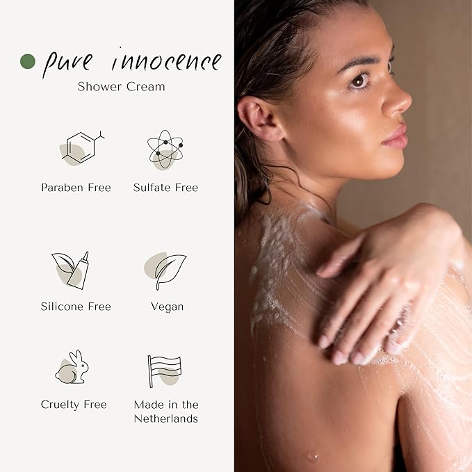 Pure Innocence Shower Cream | Exquisitely Dutch Made &amp Formulated | Softening Body Wash for All Skin Types | moisturizing cream Floral Scent of White Jasmine Shea Rose &amp Ylang-Ylang 200 ml