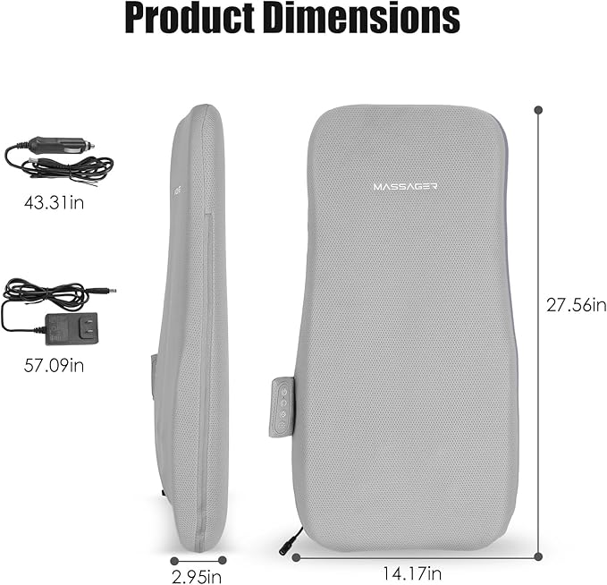 Full Body Electric Massage Mat with Heat Vibration Back Massage Pad Cushion with Inflatable Head Pillow and Lumbar Pillow 10 Vibration Motors 3 Timers (28x14)