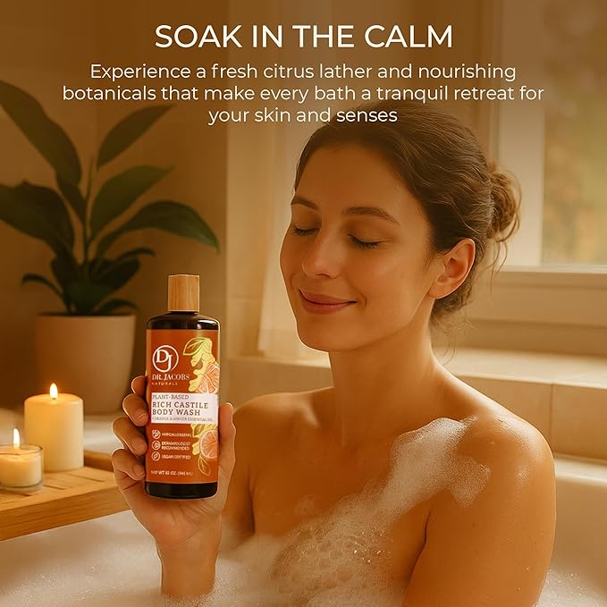 Dr. Jacobs Naturals Castile Orange and Ginger All-Natural Body Wash for Moisturizing Dry Skin with Plant-Based Ingredients with Pump - 32 Ounce