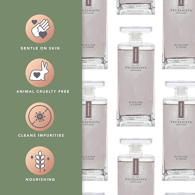 Pecksniff's Prestige Black Oak &amp Cedar Bath Soak Decanter | 500ml/16.9 Fl Oz
