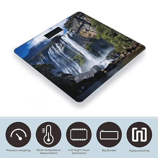 Beautiful Waterfall Digital Bathroom Scale for Body Weight Weighing Scale with Backlit LCD Display High Precision Measurements &amp Measures Weight Up to 180kg