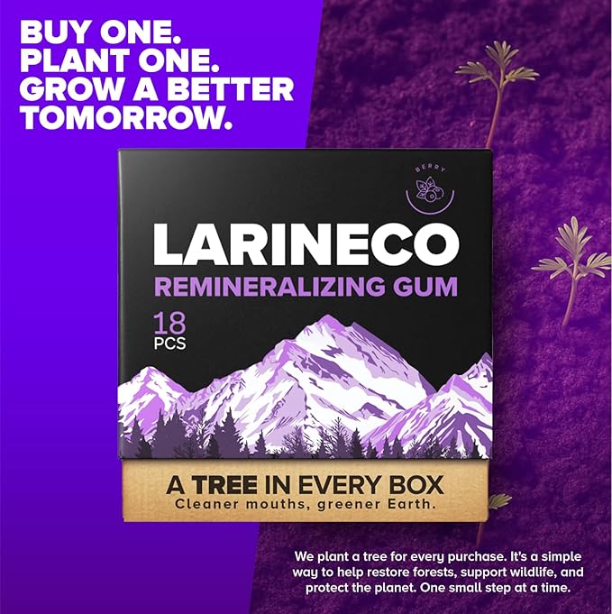 Larineco Remineralizing Gum with Nano Hydroxyapatite &amp Xylitol – Sugar-Free Xylitol Gum – Plastic-Free Dye-Free Aspartame-Free – Natural Base – 36 Pieces (18 Count (Pack of 2) Berry)