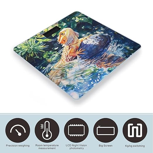 Bearded Dragon on Rock Digital Bathroom Scale for Body Weight Lighted LCD Display Round Corner