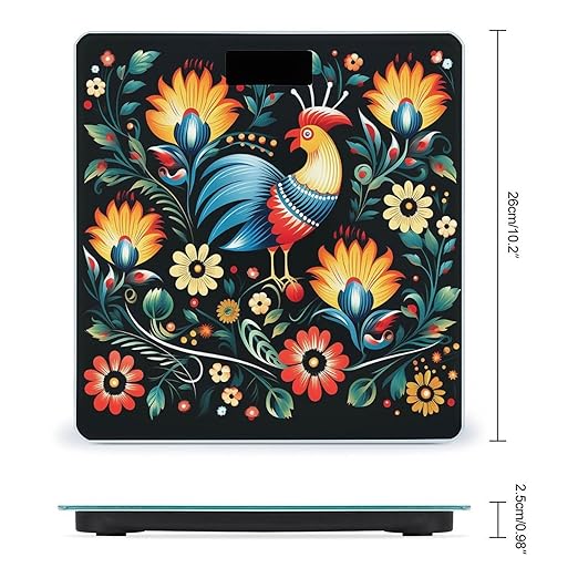 Polish Folk Art Pattern Weight Scale Large Bathroom Scales Digital Weight with Bright LED Display Non Slip Automatic Weighing Scale Fashion Weighing Machine for Body