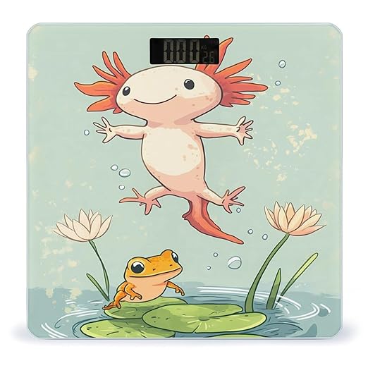 Axolotl Jumping Over Lily Pads Digital Bathroom Scale for Body Weight Lighted LCD Display Round Corner