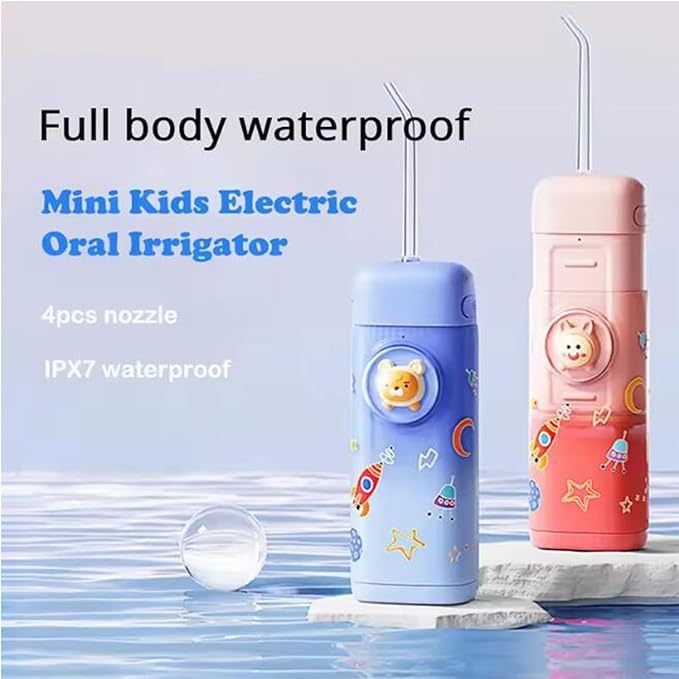 Kids Water Flosser2 Modes Portable Water Dental Flosser for Teeth120 ML IPX7 Waterproof Oral Irrigator with 4 Replaceable NozzlesPink
