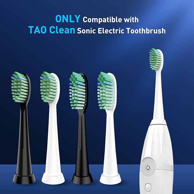 Toothbrush Replacement Heads Compatible with TAO Clean Sonic Electric Toothbrush - Daily Care Whitening Brush Heads Compatible with Taoclean Black