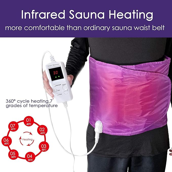Electric Massager Sauna Belt 360 ° Whole Circle Heat Hot Belt Heating Massage Pad for Lower Back and Waist Pain Relief Deep TissueBody Shaper Ab Workout (Purple)