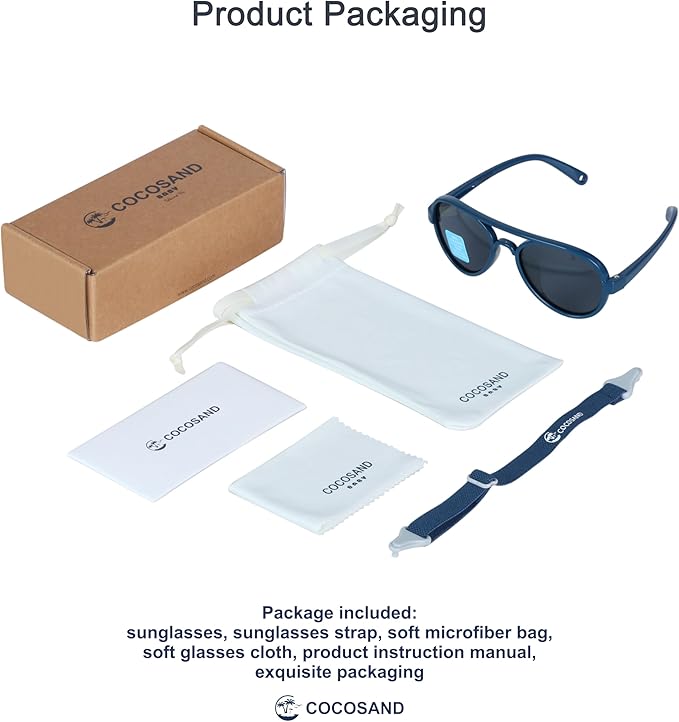 COCOSAND Baby Boys Girls Aviator Sunglasses with Strap Polarized Flexible Retro Pilot for Infants Toddler Age 0-24 Months