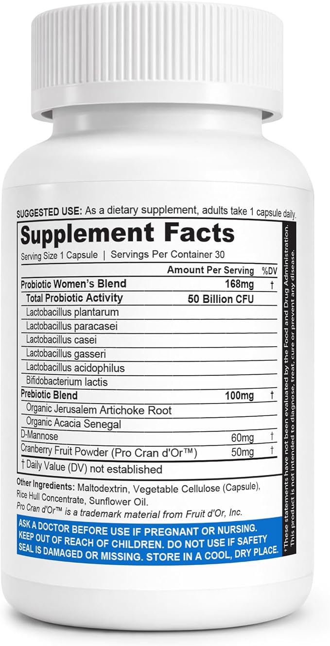 NutraBlast Vaginal Probiotics for Women Digestive Intimate Balance UT &amp Vaginal Health - 50 Billion CFU - 6 Strains Prebiotics Cranberry Extract &amp D Mannose - Womens Probiotic (30 Count)