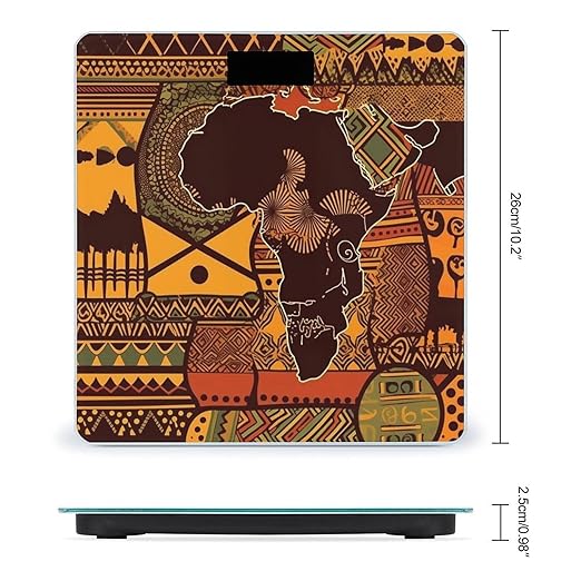 African Map Ethnic Pattern Scale for Body Weight Highly Accurate Digital Bathroom Scale Sturdy Tempered Glass Weighing Scales with LCD Display Fashion Body Fat Smart Scales 400lb