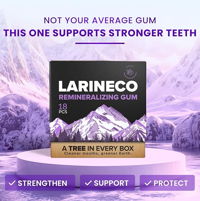 Larineco Remineralizing Gum with Nano Hydroxyapatite &amp Xylitol – Sugar-Free Xylitol Gum – Plastic-Free Dye-Free Aspartame-Free – Natural Base – 36 Pieces (18 Count (Pack of 2) Berry)