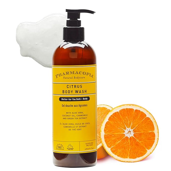 Pharmacopia Citrus Body Wash - Natural Shower Gel Moisturizing and Nourishing Body Cleanser - Infused with Organic Aloe Vera Coconut Oil and Green Tea Extract - Vegan and Cruelty-Free 16 oz