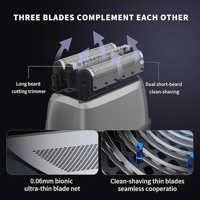 Professional Cordless Electric Shaver for Men - Fast Charging Wet/Dry Mini Travel Razor with Floating Heads Precision Beard Trimmer IPX7 Waterproof for Shower Use