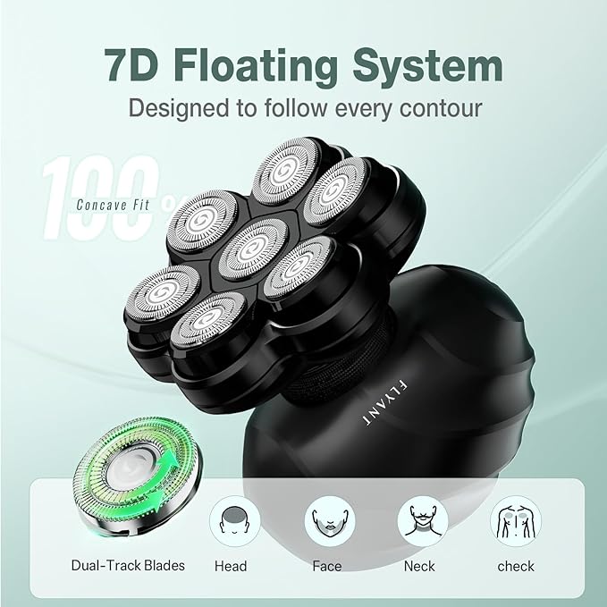 Flyant 7D Arc Electric Head &amp Body Hair Shaver Upgraded Detachable Head Shaver Waterproof Wet &amp Dry Electric Razor for Face Beard &amp Neck Ergonomic Shell Design with LED Display Matte