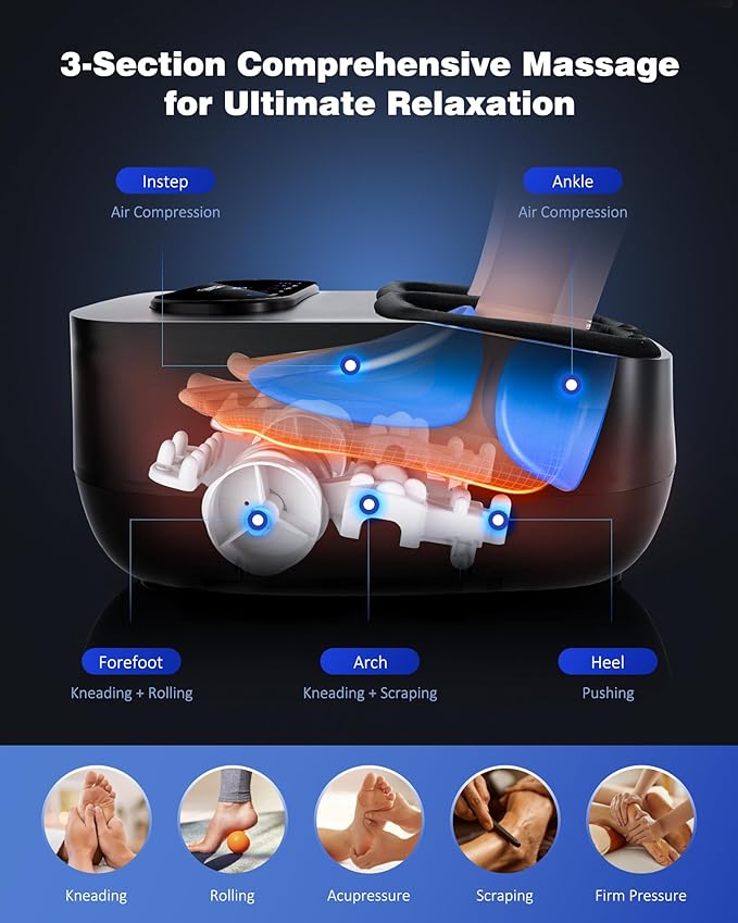 KNQZE Foot Massager with Heat and Remote Shiatsu Deep Kneading Feet Massager for Plantar Fasciitis &amp Neuropathy Foot Warmer Gifts for Mom Women Men Dad Fits Up to Men Size 12