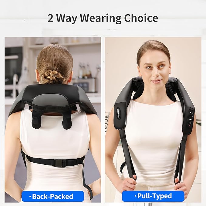 Neck Shoulder Back Massager with Heat Width Adjustable Cordless Shiatsu Heated Massager for Pain Relief Deep Tissue Brushless Motor 6D Kneading Massage Gifts for Women Men Mom Dad Birthday Christmas