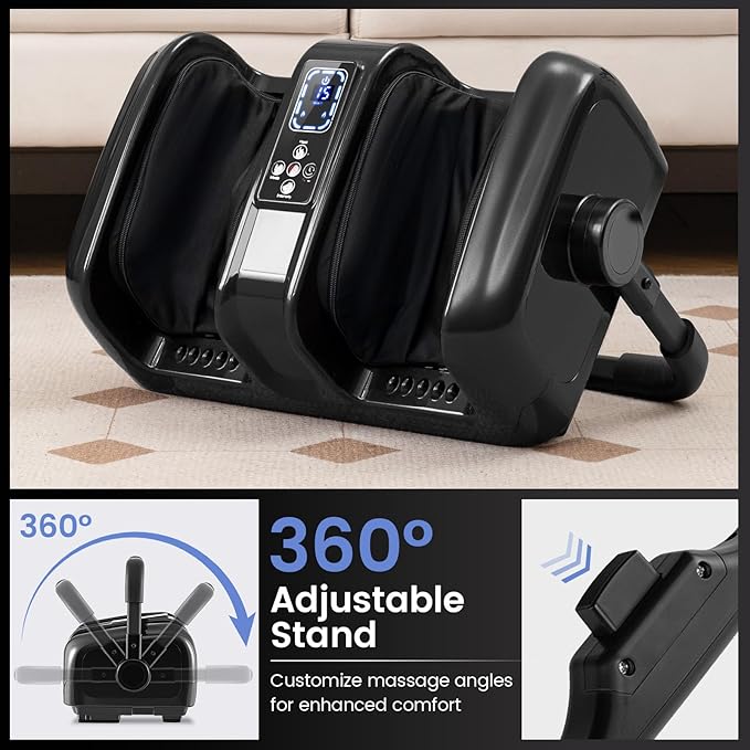 Giantex Foot Massager with Heat and Remote Control Calf Massager with 3 Massage Settings Timer Washable Cover Adjustable Stand Foot Massage Machine for Calf Arms Relax Gift for Women Men (Black)