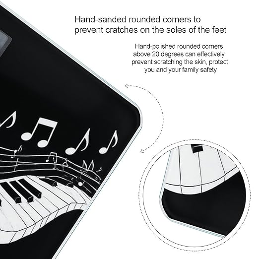 Men's Smart Scale for Body Weight Digital Bathroom Weighing Scale Automatic Switch Energy Saving Scale Black and White Piano Keys Musical Notes
