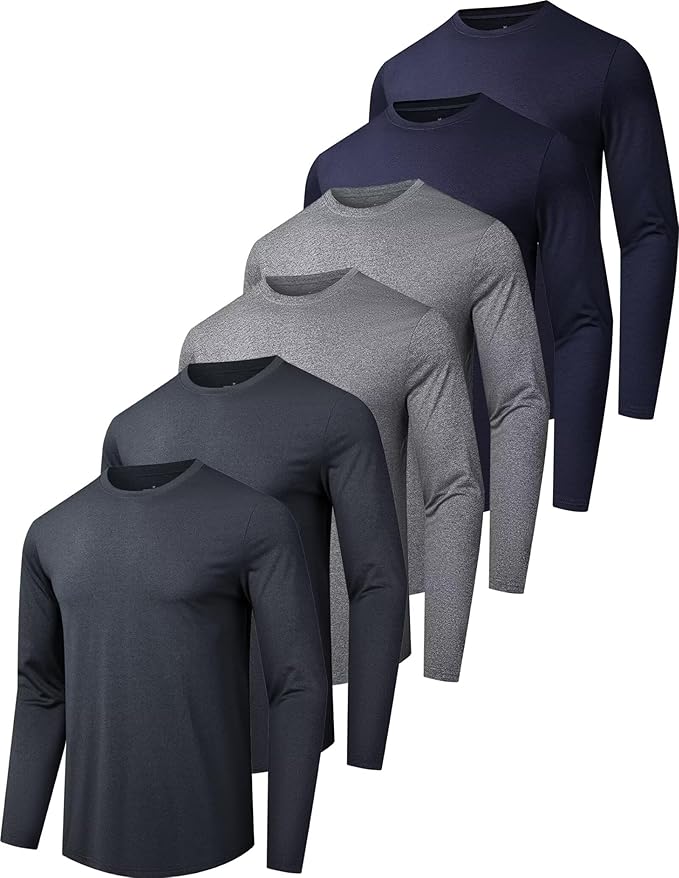 6/7 Pack Men's Quick Dry Long Sleeve Shirts UPF 50+ UV Sun Protection SPF Shirt Moisture Wicking T-Shirt for Casual Workout