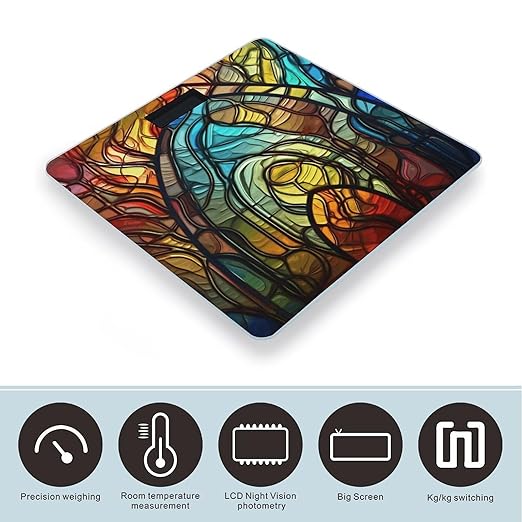 Stained Glass Art Bathroom Scale Rounded Smart Scale for Body Weight Automatic Power On/Off Weight Scales Accurate Bathroom Digital Scales for Pet Home Bedroom Kitchen
