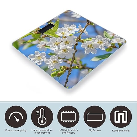 Beautiful Spring Cherry Blossoms Smart Scale for Body Weight Accurate Bathroom Scale with LED Display Digital Weight Scales Weighing Machine High Precision Scales for Bath Home