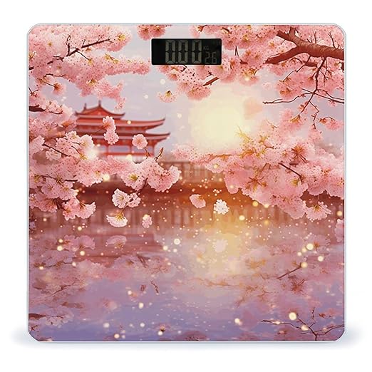 Digital Bathroom Scale for Body Weight Scale with Bright LCD Display High Accuracy Step-On Technology Auto On/Off Cherry Blossoms Digital Scales 400 Lbs /180kg