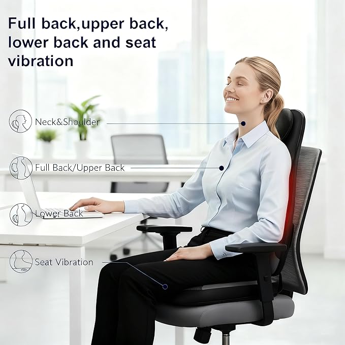 Back Massager with Heat for Office &amp Car Use 4D Shiatsu Technology Full Body Massage Chair Pad for Pain Relief Shiatsu Chair Massager for Recliner &amp Car Seat Adjustable Compression Auto S