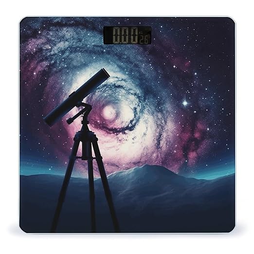 Space Galaxy with Telescope Bathroom Scale Automatic Power On/Off Body Scales LCD Backlight Display Square Digital Scale Rounded Corners Bathroom Scales for Home Bedrooms