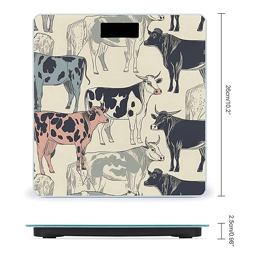 Black White Milk Cow Scale for Body Weight Anti-Slip Tempered Glass Digital Bathroom Scales Clear LCD Display Weighing Scale Safe Rounded Corners Smart Scales