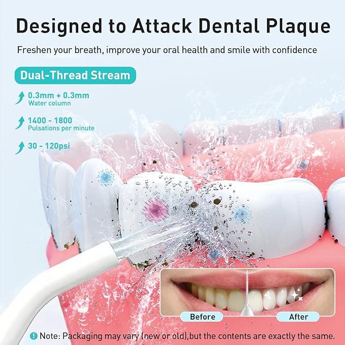COSLUS Water Dental Flosser Teeth Pick C20(F5020E): Portable Cordless Oral Irrigator 300ML Rechargeable Travel Irrigation Cleaner IPX7 Waterproof Electric Flossing Machine for Teeth Cleaning White