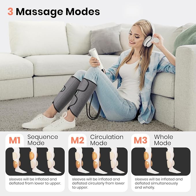 SHINE WELL Leg Compression Massager for Circulation and Pain Relief Fsa Air Compression Calf Massager with 3 Modes 3 Intensities 2 Timing for Restless Legs Syndrome Relief Wellness Gift for Mom Dad