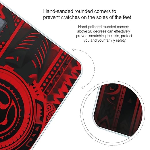 Black and Red Tribal Pattern Scale for Body Weight Anti-Slip Tempered Glass Digital Bathroom Scales Clear LCD Display Weighing Scale Safe Rounded Corners Smart Scales