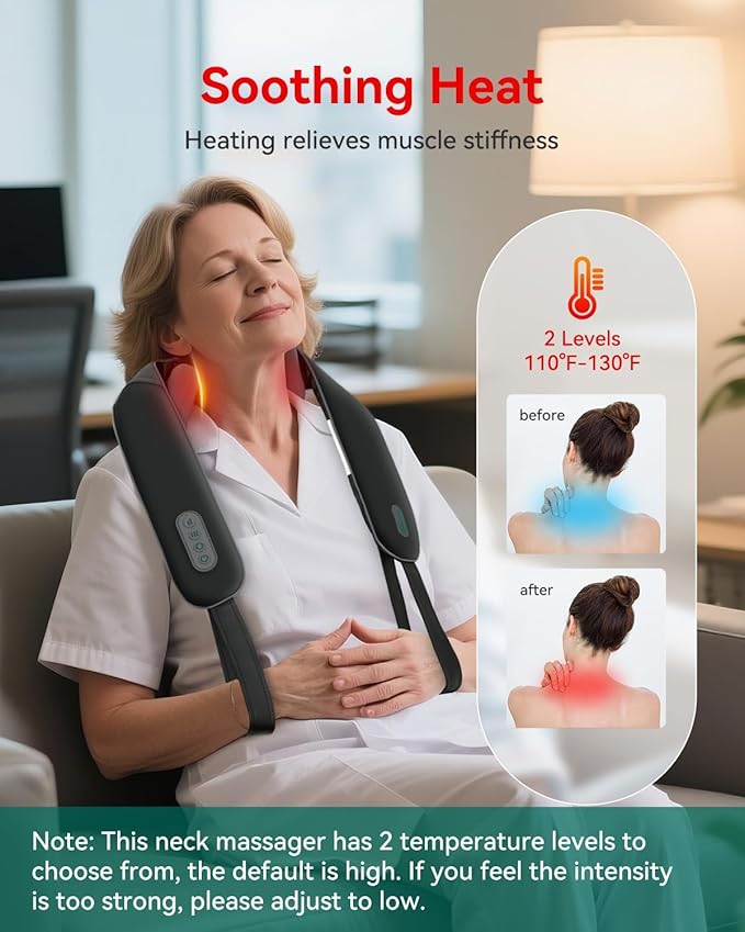 Snailax Neck Massager for Pain Relief Deep Tissue Neck Massage with Heat Cordless Massager for Back and Shoulder Pain Deep Kneading Back Massager Gift for Mom Dad
