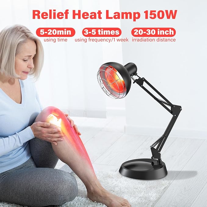 Infrared Light Heat Lamp Near Red Light Therapy for Body Muscle Joint Pain Relieve 150W Bulb with Adjustable Stand Timer
