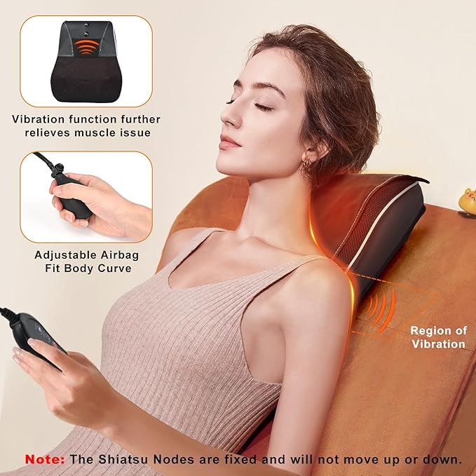 Shiatsu Neck and Back Massager with HeatNeck Massager for Pain Relief deep Tissue3D Kneading Massage Pillow for BackShoulderLegGifts for MomDadWomen (Black)