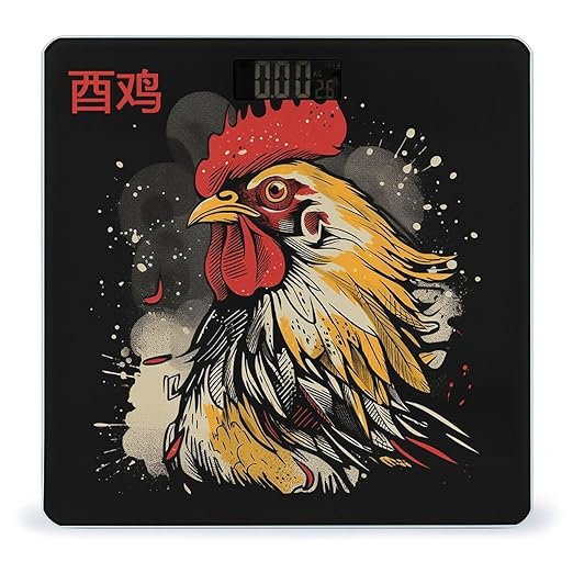 Chicken Drawings Scale for Body Weight Anti-Slip Tempered Glass Digital Bathroom Scales Clear LCD Display Weighing Scale Safe Rounded Corners Smart Scales