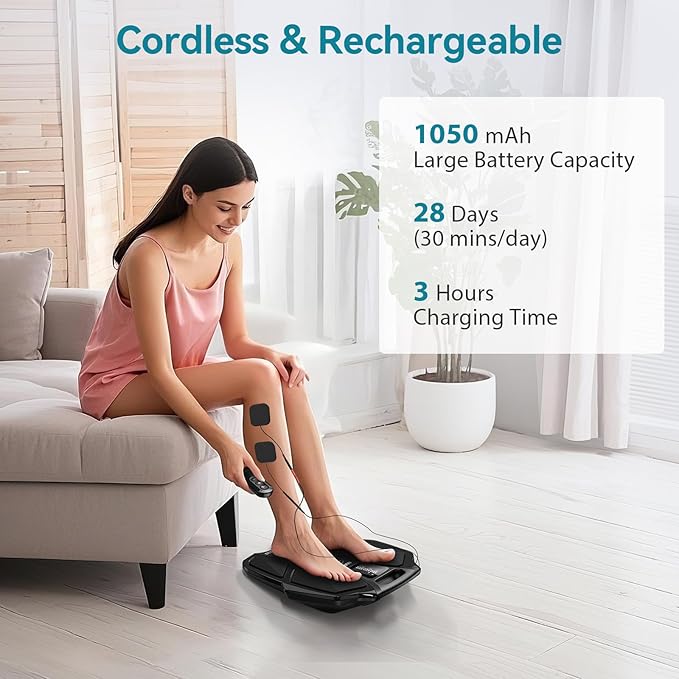 NURSAL EMS Foot Massager for Neuropathy Electric Muscle Stimulator for Feet &amp Legs Circulation TENS Unit for Feet with 6 Reusable Pads Wireless Remote with 90 Adjustable Intensity Levels