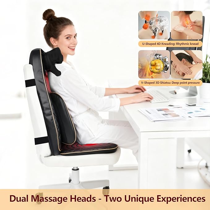 Neck and Back Massager with Heat - Shiatsu Full Back Walking Massager with Deep Kneading &amp Seat Cushion Vibration for Chair and Home Pain Relief Dual-Neck Detachable and Height Adjustment