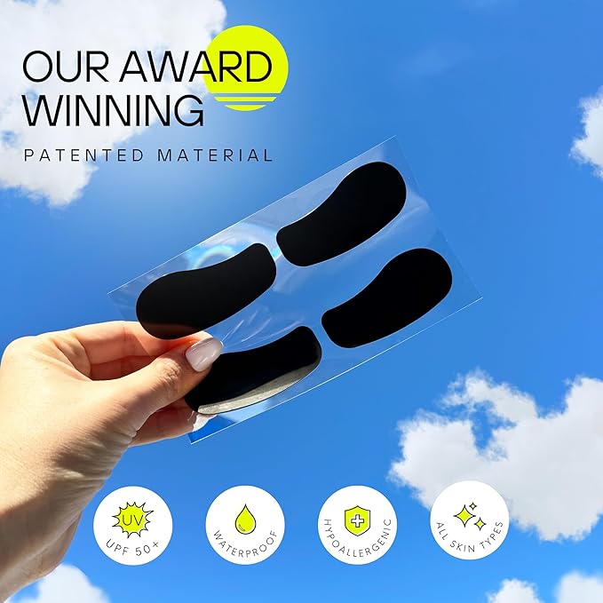 Sun Patch Hypoallergenic Sun-Screen Under Eye Patches 100% Silicone UPF-50 UV Protection Reusable 1 Pack/4 Pairs Black